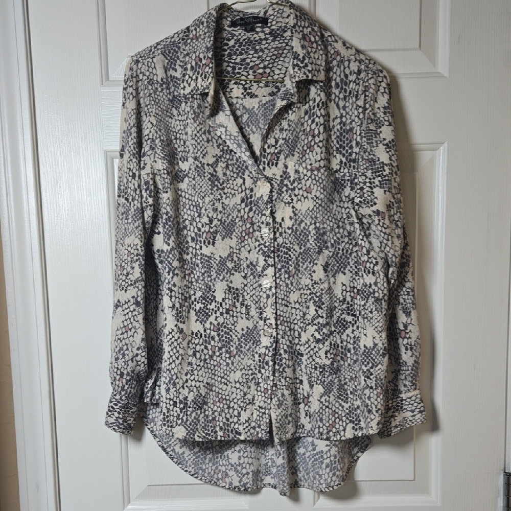 Velvet Hearts M 🤘🏼Snakeskin B&W+Pink Long Sleeve Button-up VTG ROCKER SHIRT🎸 - Picture 5 of 9
